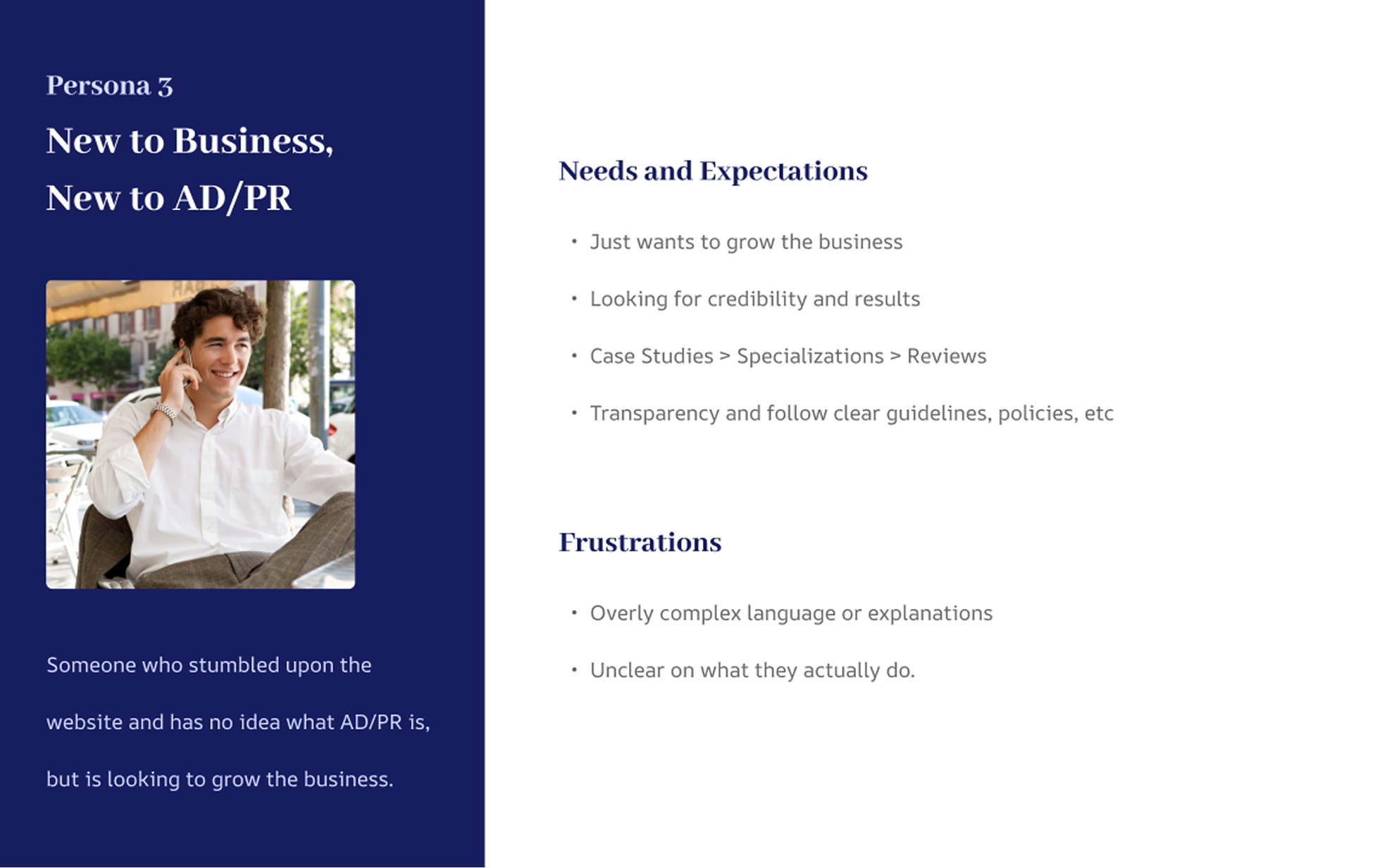 Persona 3: New to Business, New to AD/PR