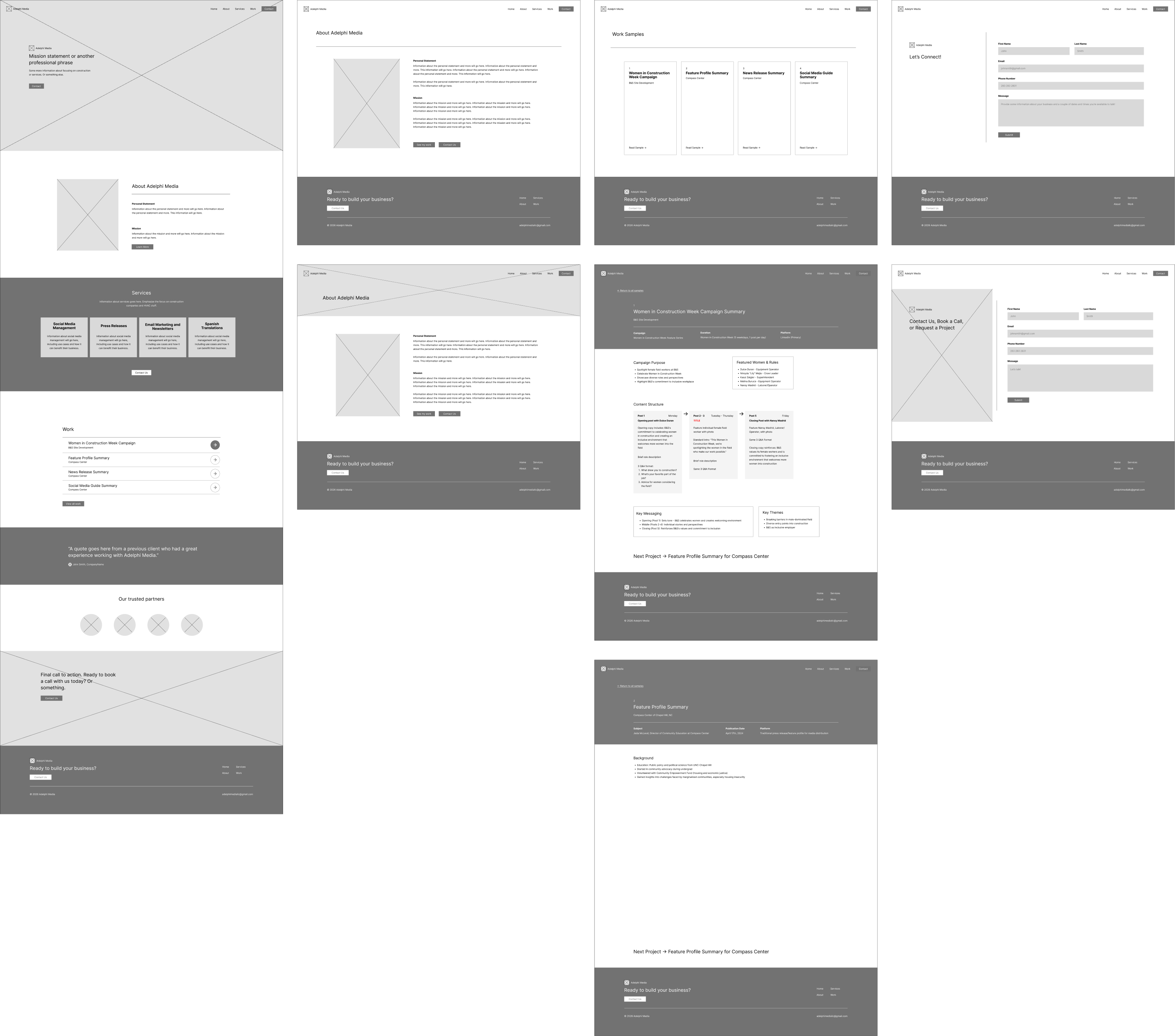Adelphi Media website wireframes