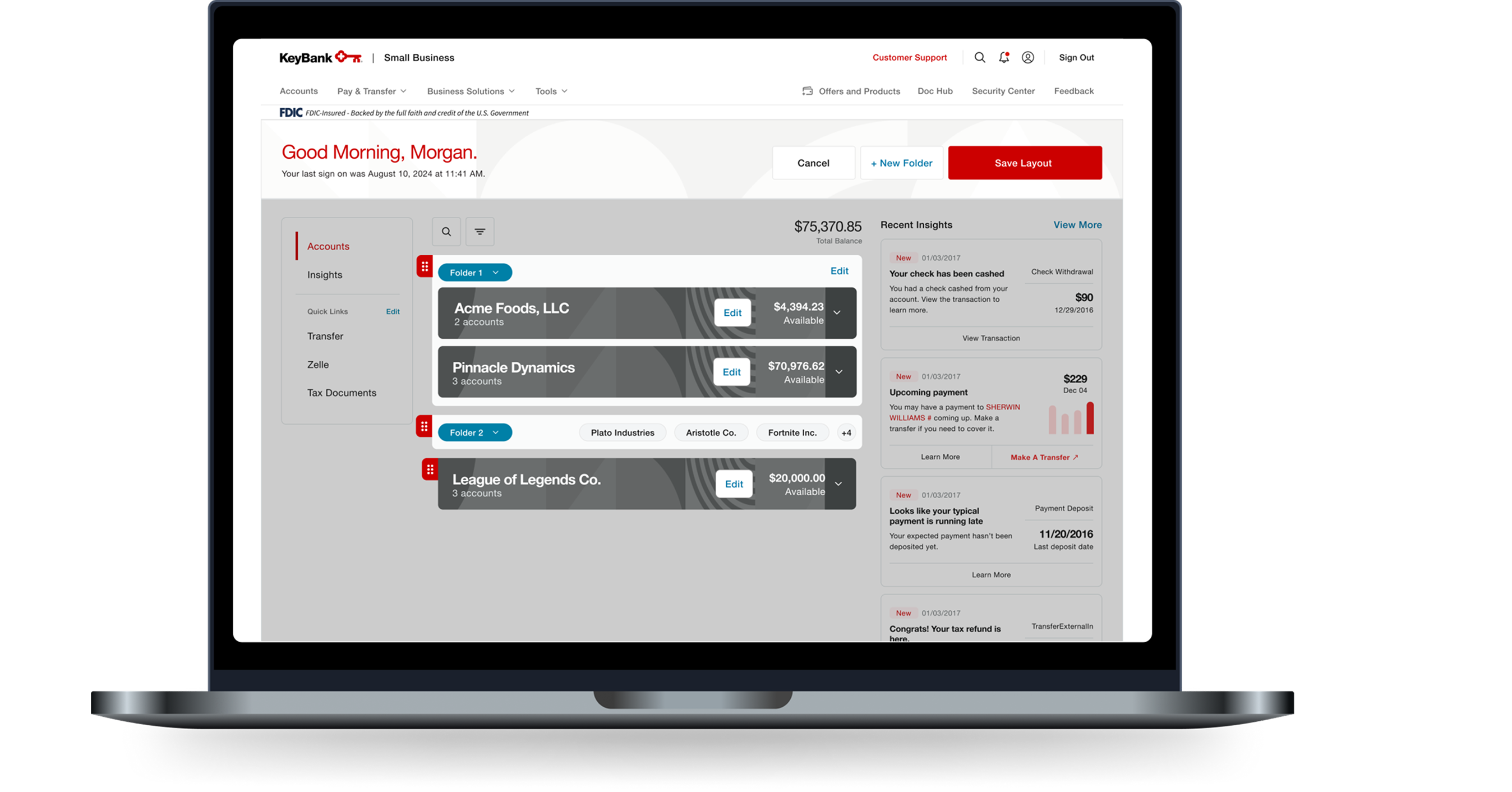 Final KeyBank account summary customization dashboard view