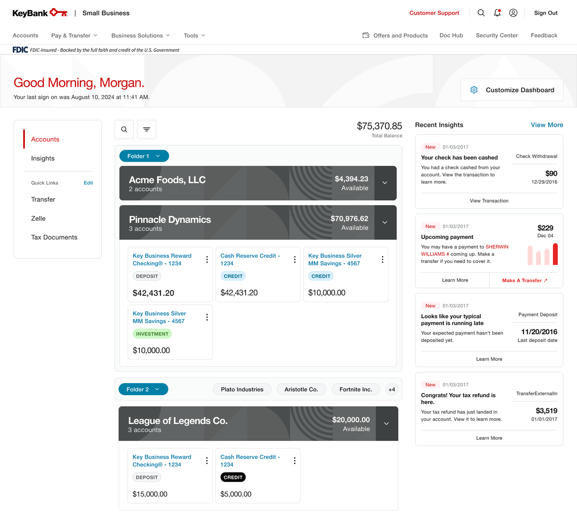 KeyBank account summary high-fidelity iteration one