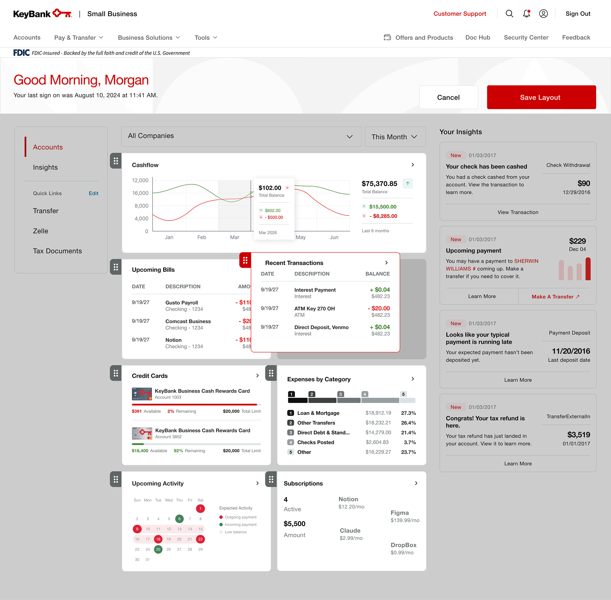 KeyBank insights layout customization iteration